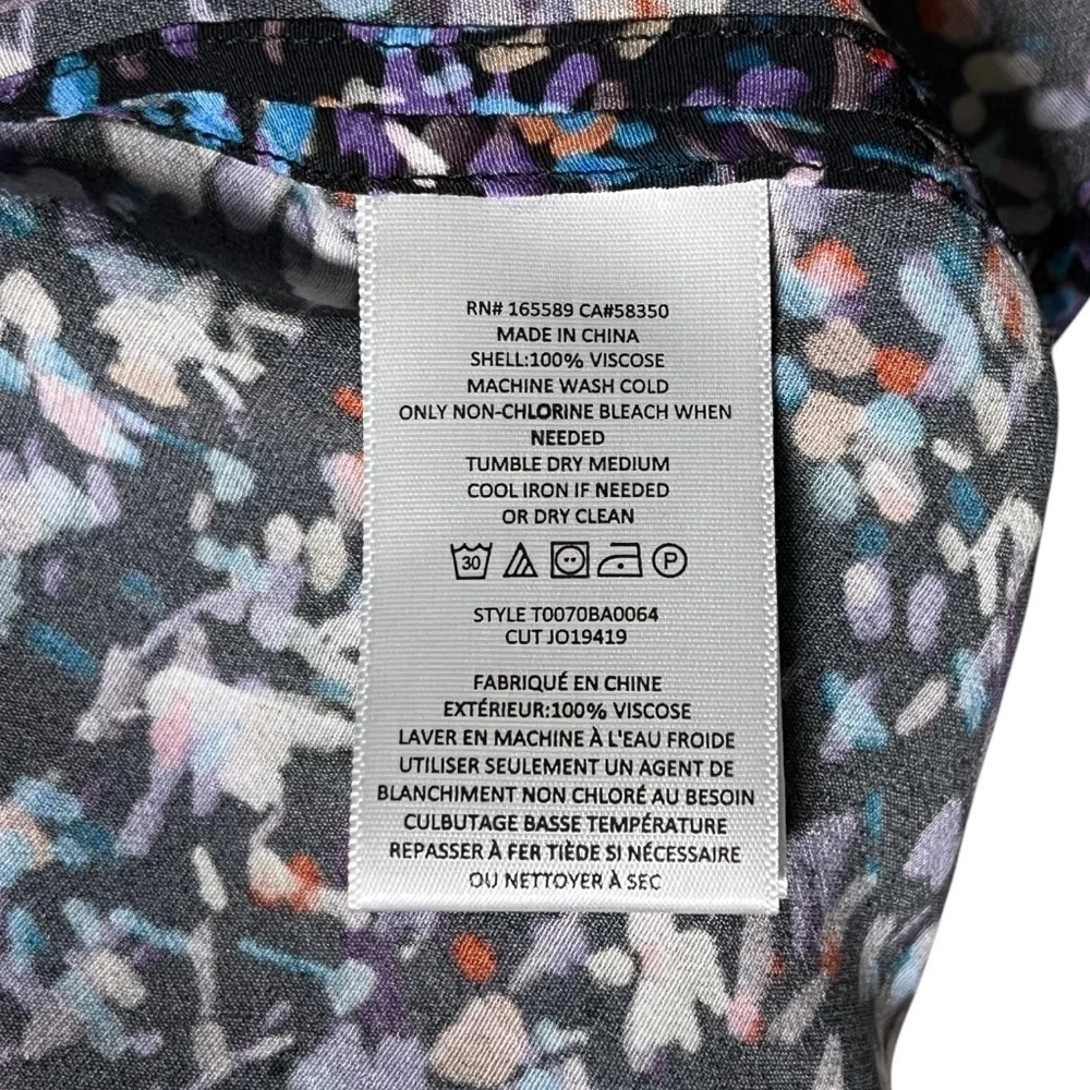 Joie Raquel Ditsy Floral Blouse Size M Black Caviar Multi V-Neck Viscose Ruffle